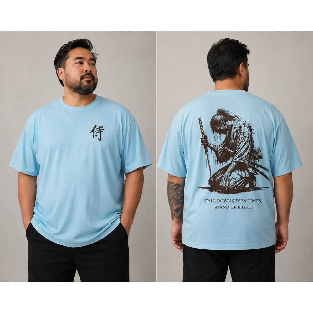 BrandMakers Fallin Samurai Tee Light Blue Heavyweight Relaxed Fit 5XL